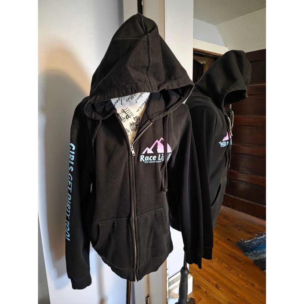 Off-Road‎ Vixens Race Life Girls Get Dirty Too Black Zip Up Hoodie Small